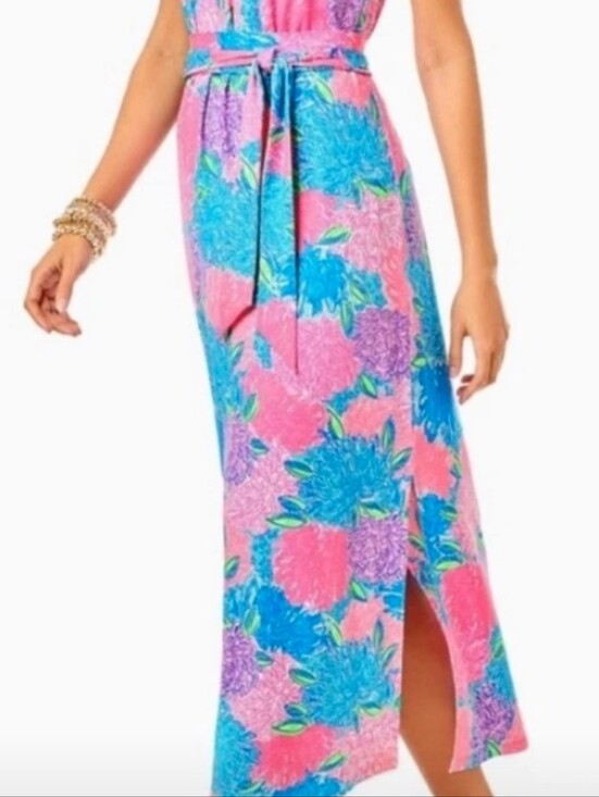 Lilly Pulitzer Dresses & Skirts - Lilly Pulitzer Pink & Blue Floral Maxi Dress with Side Slit